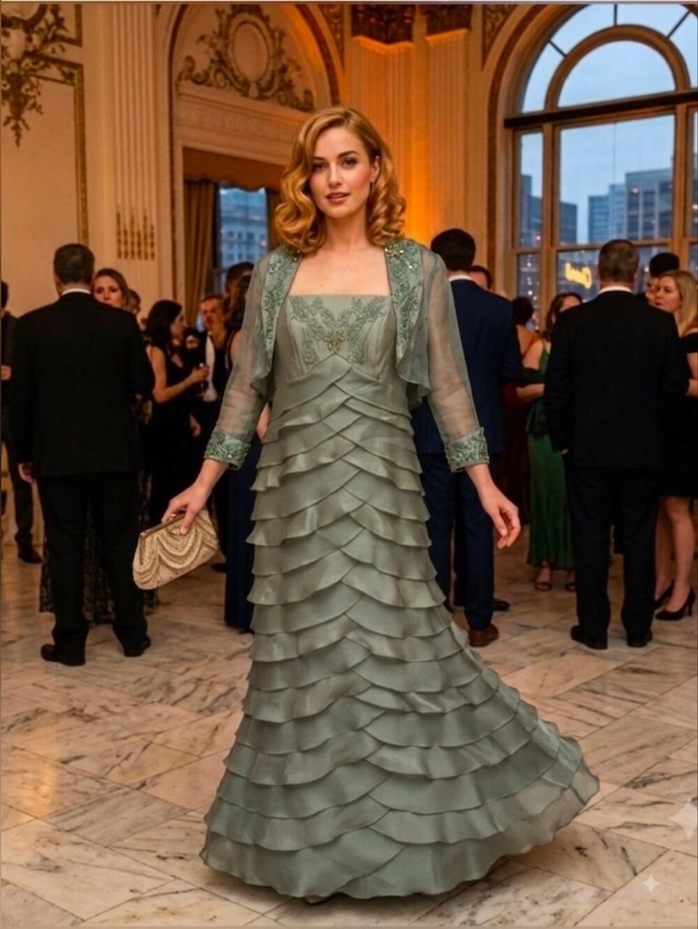 Vintage Alex Evenings Size 8 Green Tiered Evening Gown with Jacket - Picture 2 of 12